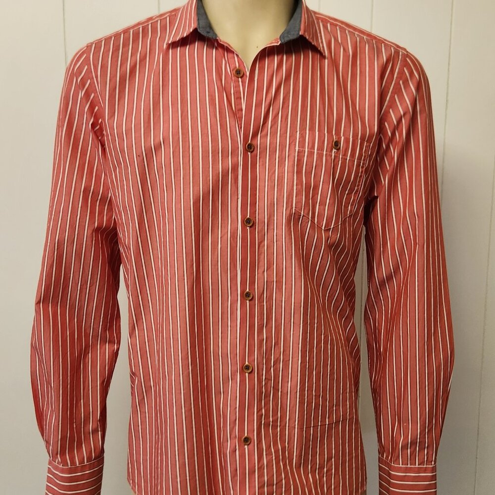 Ted Baker shirt M men's cotton red stripe - Picture 1 of 8